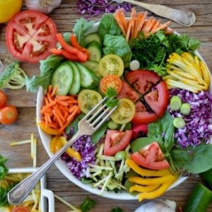 A gut-healthy bowl of colourful salad vegetables